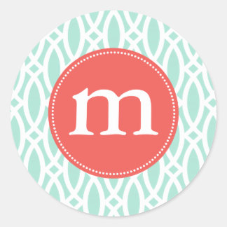 Sticker Rond Elégant Aqua Blue Modern Trellis Personnalisé