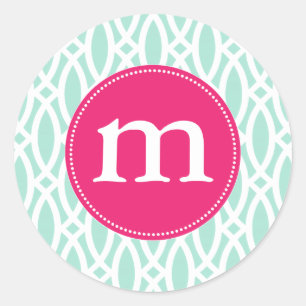 Sticker Rond Elégant Aqua Blue Modern Trellis Personnalisé