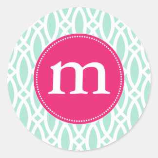 Sticker Rond Elégant Aqua Blue Modern Trellis Personnalisé