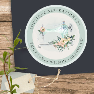 Sticker Rond Elégant Aqua Grey Machine à coudre Cuisine florale