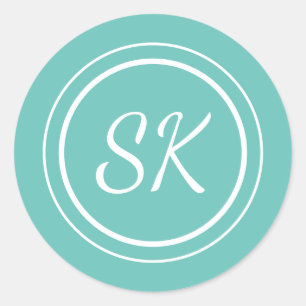 Sticker Rond Élégant Aqua Professionnel Monogramme Entreprise