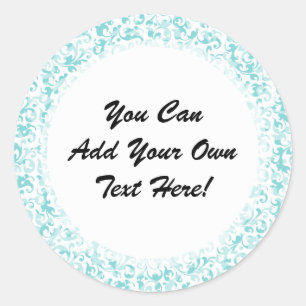 Sticker Rond Elégant Aqua Turquoise Damask Swirl Scrolls