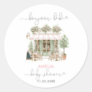 Sticker Rond Élégant aquarelle Bonjoor bébé Baby Shower