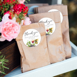 Sticker Rond Élégant aquarelle dégustation de vin Merci 