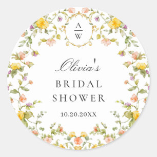 Sticker Rond Elégant Aquarelle Fleurs sauvages Mariage