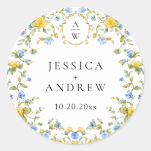 Sticker Rond Elégant Aquarelle Fleurs sauvages Mariage