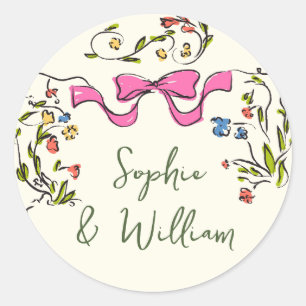 Sticker Rond Elégant Aquarelle Fleurs sauvages Mariage