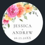 Sticker Rond Elégant Aquarelle Fleurs vives Mariage<br><div class="desc">Pour plus de personnalisation,  cliquez sur "Personnaliser ce modèle",  puis sur "Modifier à l'aide de l'outil de conception". Élégant éditable facile à utiliser modèles mariage,  plus d'articles disponibles dans le magasin (invitations,  rsvp,  cartes de remerciements,  papeterie & décoration). Si vous avez besoin d'aide ou d'articles correspondants,  veuillez me contacter.</div>