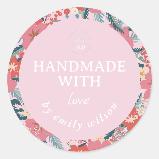 Sticker Rond Elégant Aquarelle Florale Emballage artisanal (Devant)