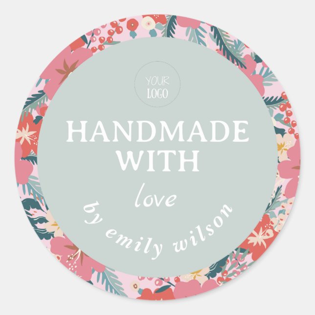 Sticker Rond Elégant Aquarelle Florale Emballage artisanal (Devant)