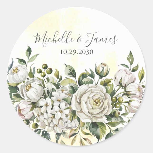 Sticker Rond Élégant aquarelle Hydrangea Rose Fleurs de mariage (Devant)