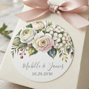 Sticker Rond Élégant aquarelle Hydrangea Rose Floral Mariage