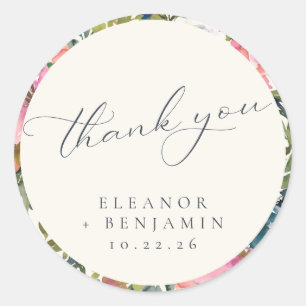 Sticker Rond Elégant aquarelle sur mesure Merci Mariage Floral