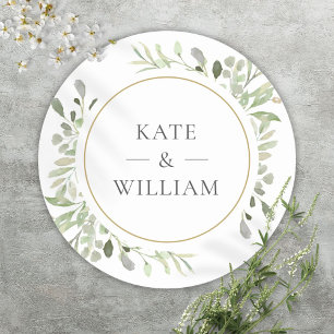 Sticker Rond Elégant Aquarelle Verdure Mariage Gold Favoriser