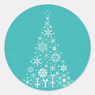 Sticker Rond élégant arbre de Noël blanc et turquoise