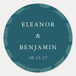 Sticker Rond Elégant Arc Retro Chic Turquoise Bleu Personnalisé