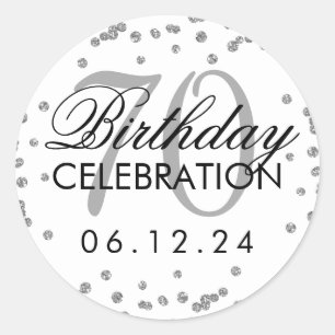 Sticker Rond Elégant Argent 70e anniversaire Parties scintillan