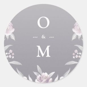 Sticker Rond Élégant argent floral Chinoiserie mariage monogram
