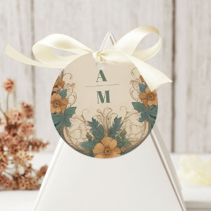 Sticker Rond Élégant Art Nouveau Floral Mariage