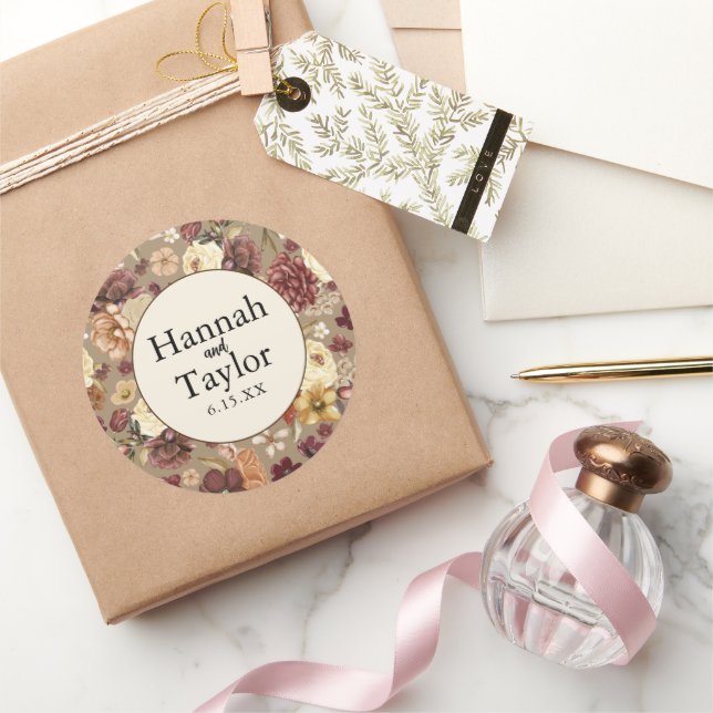 Sticker Rond Elégant automne automne aquarelle Mariage floral (Cadeaux)