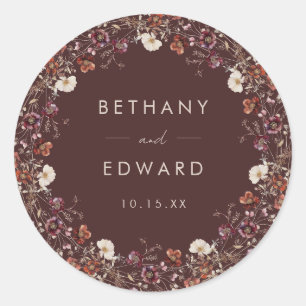 Sticker Rond Élégant automne Brown Mariage floral