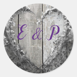 Sticker Rond Élégant B&W fleurie coeur rustique grange mariage