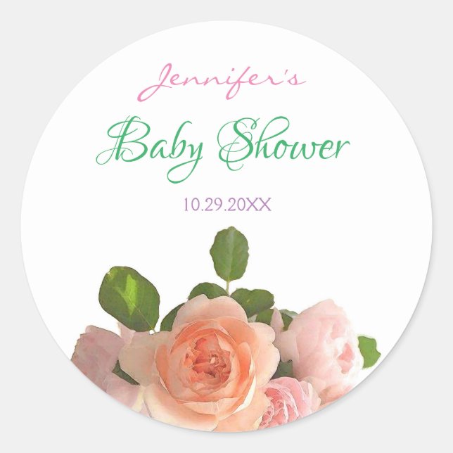 Sticker Rond Elégant Baby shower à la main Fleurs aquarelles (Devant)