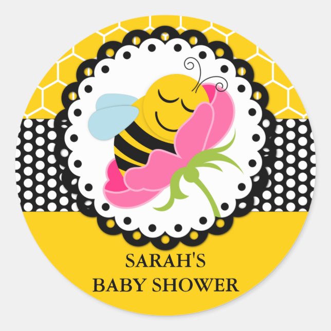 Sticker Rond Élégant Baby shower d'abeille (Devant)