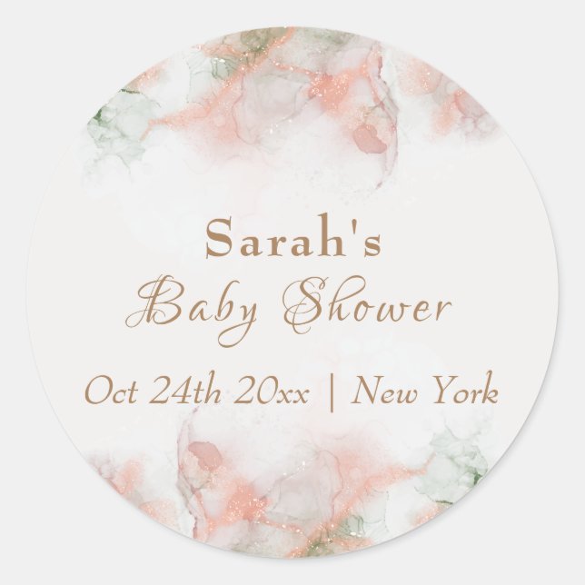 Sticker Rond Élégant Baby shower d'aquarelle rose vert (Devant)