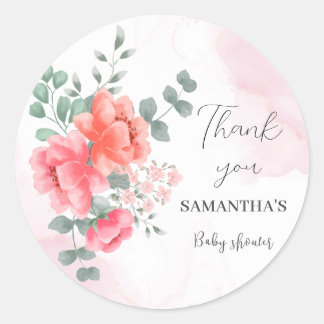 Sticker Rond Elégant baby shower d'aquarelle rose vif