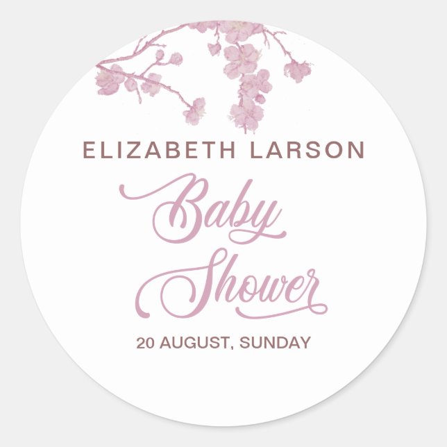 Sticker Rond Elégant Baby shower de fleurs de cerises Sakura bl (Devant)
