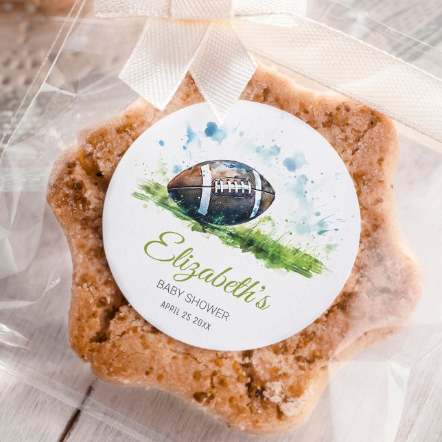 Sticker Rond Elégant Baby shower de football aquarelle (Créateur téléchargé)