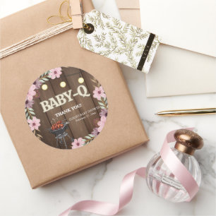 Sticker Rond Élégant Baby shower de grillades florales rustique