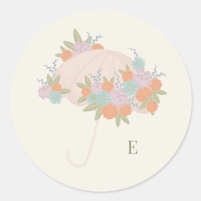 Sticker Rond Élégant Baby shower de Monogramme Parapluie Floral (Devant)