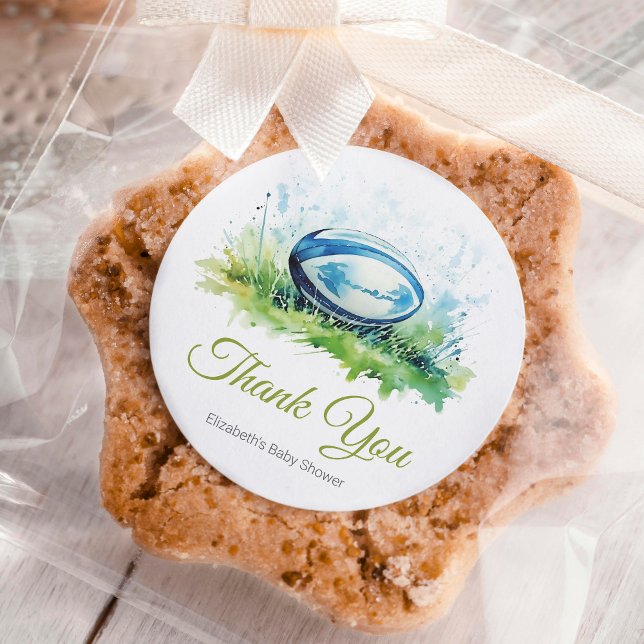 Sticker Rond Elégant Baby shower de rugby aquarelle (Créateur téléchargé)