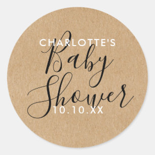Sticker Rond Élégant Baby shower de script moderne Rustique Kra