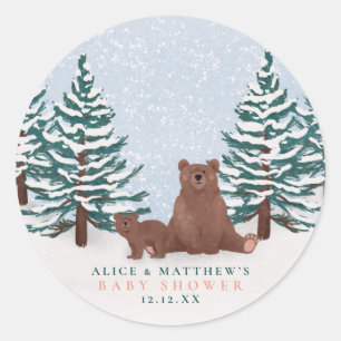 Sticker Rond Elégant Baby shower d'hiver Ours Favoriser