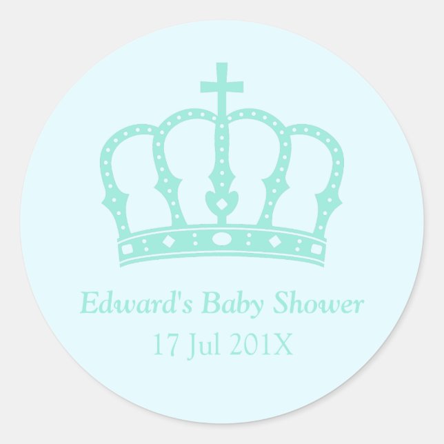 Sticker Rond Élégant Baby shower du prince héritier bleu (Devant)