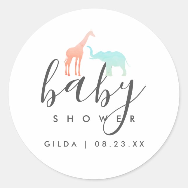 Sticker Rond Elégant Baby shower Eléphant Giraffe (Devant)