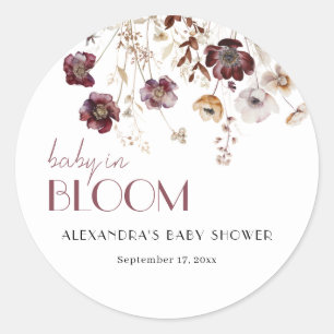 Sticker Rond Élégant Baby shower Fleur sauvage de filles de Bou