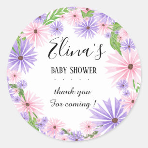 Sticker Rond Élégant Baby shower floral aquarelle