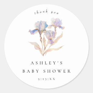 Sticker Rond Elégant Baby shower Floral Iris
