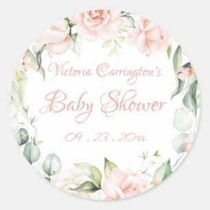 Sticker Rond Élégant Baby shower floral rose