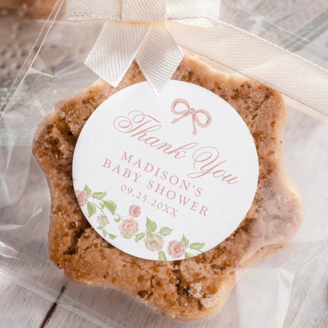 Sticker Rond Élégant Baby shower floral rose enchanté (Créateur téléchargé)