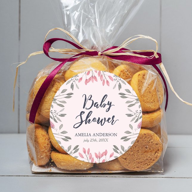 Sticker Rond Élégant Baby shower Floral Roses Roses Roses Roses (Créateur téléchargé)