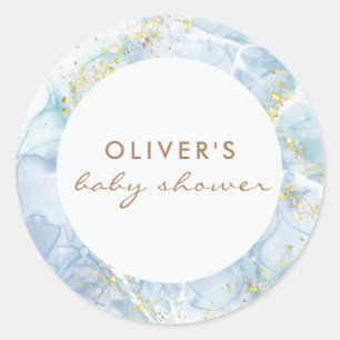 Sticker Rond Elégant Baby shower Garçon de Agate Blue Gold