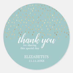Sticker Rond Elégant Baby shower Gold & Baby Blue Raindrops