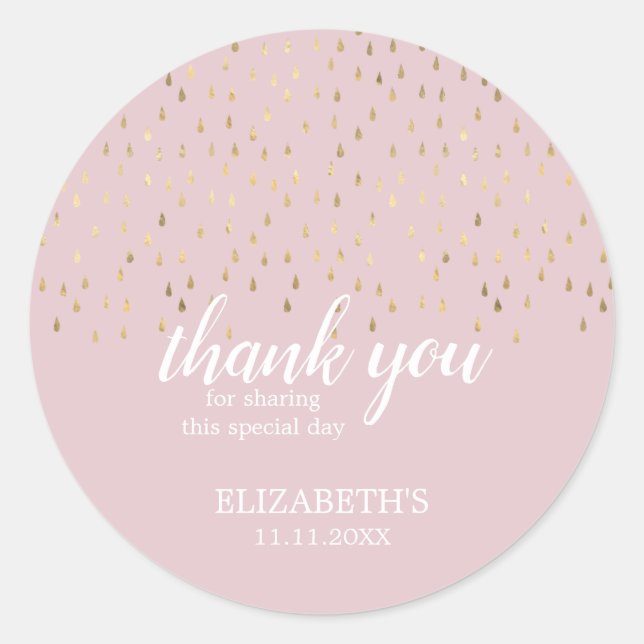 Sticker Rond Elégant Baby shower Gold & Pink Raindrops (Devant)