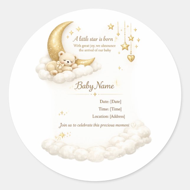 Sticker Rond Elegant Baby Shower Invitation (Devant)