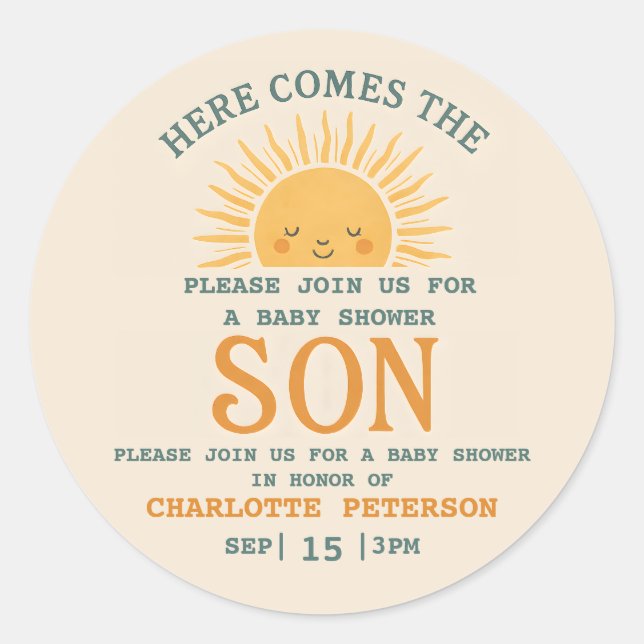 Sticker Rond Elegant Baby Shower Invitation with Family Name  (Devant)
